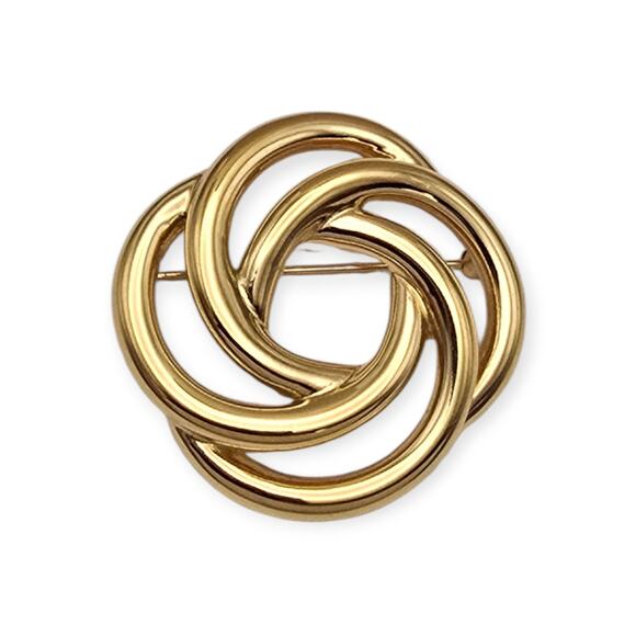 Monet Gold Tone Knot Vintage Brooch – Interlocking Circle Design - Picture 3 of 6
